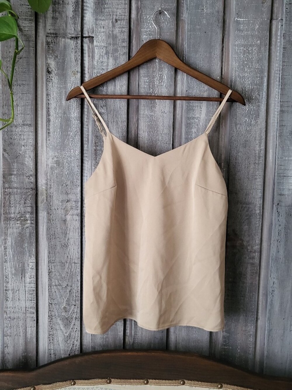 Beige Satin V-Neck Camisole Tank Top M